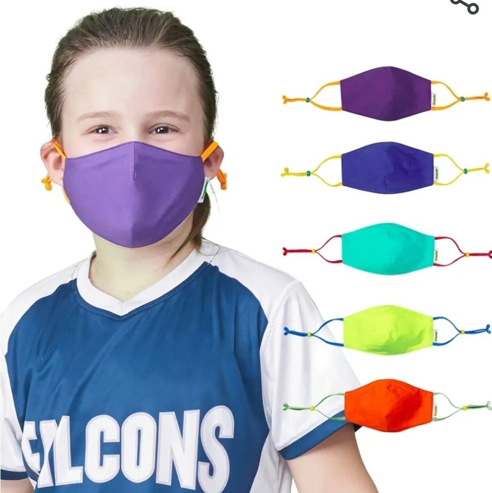7 elementary school kid size face masks, 5 unworn